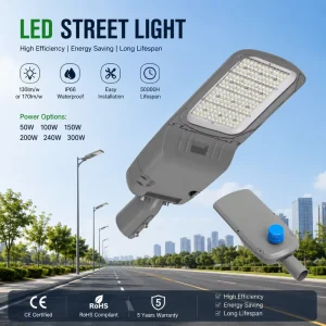 High Efficiency IP66 Aluminum 100W 200W 300W LED Street Light 130LM/W Outdoor Road Lamp Warranty CE RoHS