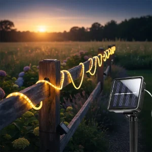 High Lumen Flexible PVC 7M 50LED Solar Rope Lights Security String Lights for Garage Wall and Roof with 6000K Daylight