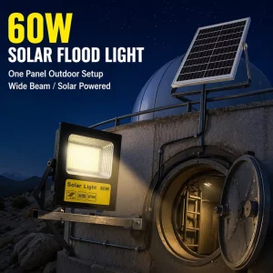 High Lumen Long Working Time Dusk Dawn Floodlight Outdoor SMD 60W Solar Reflector IP66 7500K Remote Control Home Yard Garden