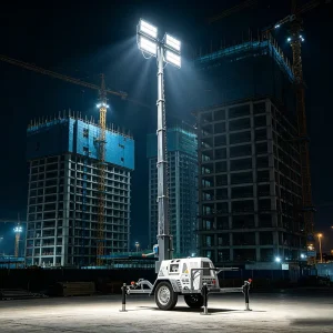 High Lumen Mobile Trailer Light Tower Portable Telescopic Light Tower Spiral Cable for Light Tower