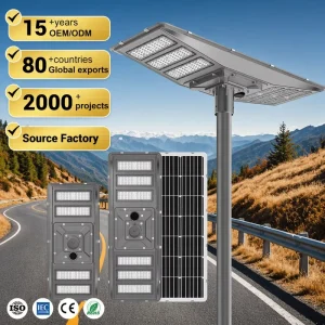 High Lumen Street Lamp Smart Sensors Waterproof Outdoor IP65 Aluminum 400W 600W All in One LED Solar Street Light