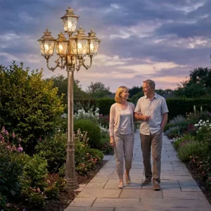 High Luminous IP65 LED for Outdoor Garden Landscape Luxurious Retro Palace Spotlight Glass Solar Street Light Pole