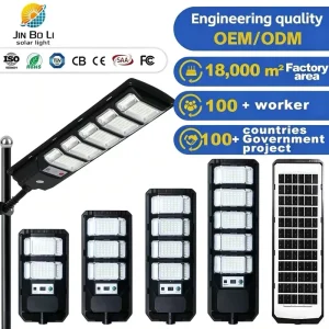 High Outdoor Road Solar Street Lamp IP67 Rated 180 Beam Angle 6000K LED Super Bright High Power Remote Control