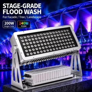 High Power 200W Single Color & 200 240W RGBW LED Flood Light IP66 Commercial Architectural Bridge Facade Wall Wash Project Light