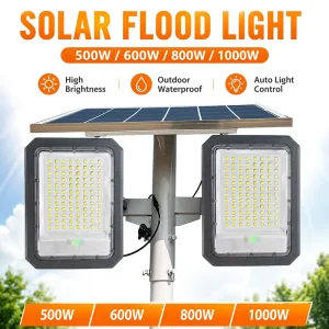 High Power Dual Head Solar Flood Light 500W-1000W IP67 Waterproof Aluminum LED Outdoor Light with Remote Control for Road Garden