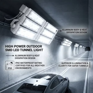 High Power Outdoor SMD LED Tunnel Light Bridgelux LEDs 6000K Color Temperature Aluminum Body IP65 Waterproof 5 Year Warranty