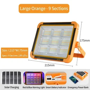 High Power Solar Rechargeable LED Floodlight with IP66 Rating for Mechanic Camping Fishing Car Repair ABS Lamp Body Type C Power