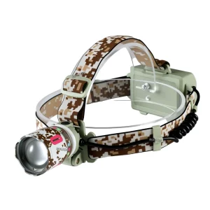 High Power Zoom Rechargeable LED Camouflage Headlamp with Middle SMD Camping Light and Rear Red Warning Light