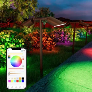 High Quality Brass DC24V Double Head Pathway Light IP65 Outdoor Bollard Light with RGBW WiFi Control