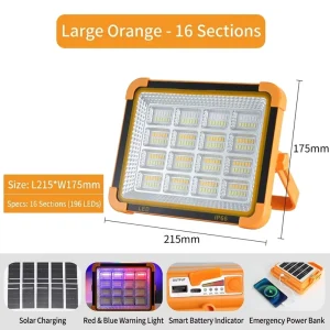 High-power Rechargeable Solar IP66 ABS Outdoor Portable LED Reflector Spotlight Projector Floodlight Construction Light
