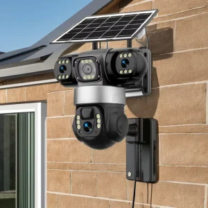 Home Security Night Light CCTV Camera Dual Lens Solar 2K WiFi Outdoor PIR Motion Alarm Smart Black IP66 Cloud Storage