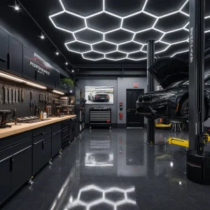 Honeycomb LED Ceiling Light, Hexagon, IP54 Waterproof, Garage and Car Detailing, 6000K Daylight