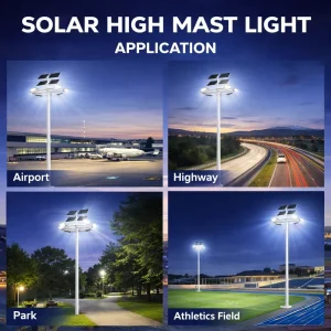 Hot Dip Galvanized Aluminum High Mast Lighting Pole with IP65 LED Floodlights 10 Year Warranty for Coastal Areas