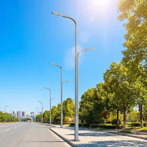 Hot Dip Galvanized Steel Polygonal Street Light with Double Arms Waterproof 5-Year Warranty