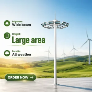 Hot Dip Galvanized Steel Square 15m 30m Stadium Airport High Mast Light 300W 1000W LED Floodlights 158km h Wind Resistance ISO