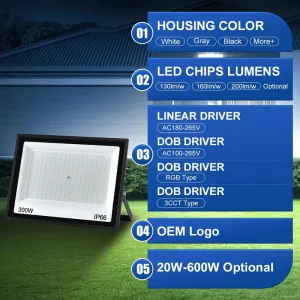 Hot Selling OEM 10W~300W LED Flood Light Waterproof IP66 LED Flood Light Outdoor Landscape CE Certified LED Flood Light