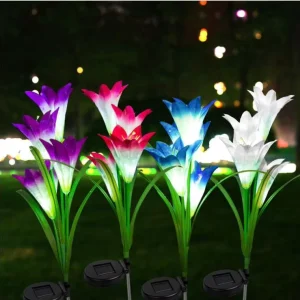 Howlighting Led Multi color Landscape Lamp Outdoor Artificial Lily Flower Light Solar Garden Lights for Patio Lawn