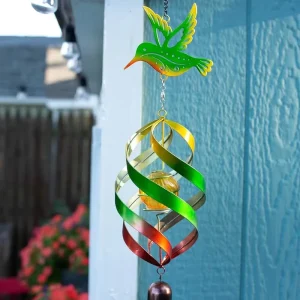 Hummingbird Windweaver Solar LED Hanging Spinner Garden Light Iron Wind Chime Water Resistant Home Courtyard Outdoor Decoration
