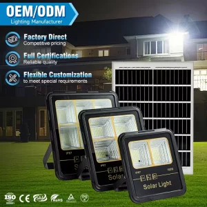 IP 66 Waterproof ABS Material 100W/200W/300W Solar Flood Light for Outdoor Playground