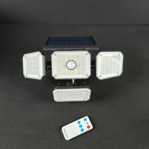 IP44 Solar 4-Head Wall Light 336 LED Remote Control Motion Sensor Outdoor Garden Lamp
