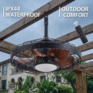 IP44 Waterproof LED Outdoor Ceiling Fan Light with Remote Control, 5 Blades, Silent DC Motor