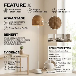 IP54 Landscape Column LED Outdoor Solar Courtyard Lamp Rattan Floor Lamp for Garden Hotel & Courtyard Decoration