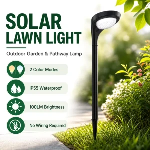IP55 Waterproof Solar Lawn Light 100LM Dual Color 3500K/6500K Auto Outdoor Garden Road Path Stake Wall-Mounted LED Light
