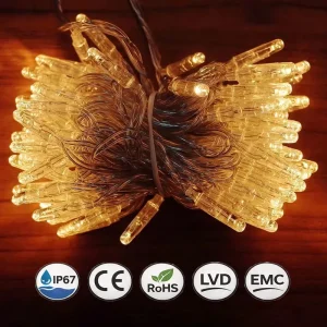 IP65 10m 100 LED Golden Light Glue Filled High Bright Flashing Multi Mode PVC Water Resistant LED String Lights