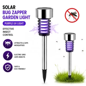 IP65 2 in 1 Stainless Steel Solar Garden Light with LED Bug Zapper Indoor and Outdoor Mosquito Killer Lamp