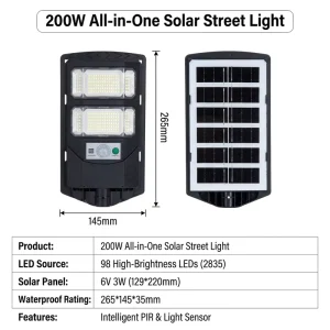 IP65 ABS Outdoor Waterproof Solar Street Light with Large Capacity Remote Control Battery LED Light Source