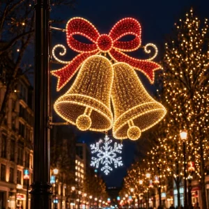 IP65 CE Certified Street Pole Mounted Bell Motif Light LED Outdoor Lamp Post City New Year Holiday Decoration OEM
