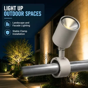 IP65 Cylindrical Column Wrap COB Spotlight AC85-265V Secure Ring Clamp Bracket Luminaire for Public Infrastructure Lighting