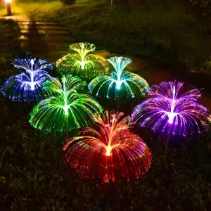 IP65 LED Colorful Jellyfish Fireworks Solar Lights Small Garden Decoration Fiber Optic Christmas Meteor Shower Atmosphere
