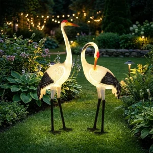 IP65 LED Lighted Crane Sculpture Night Light Animal Shape Glowing Fiberglass Statue for Personal Villa Outdoor Garden Decoration