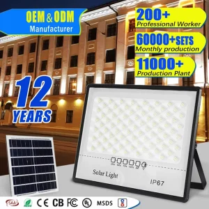 IP65 Outdoor Waterproof Solar LED Lamps with Remote Control ABS Body Panel Flood Lights for Courtyard