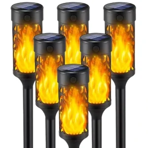 IP65 Rated LED Aluminum Outdoor Decorative Garden Solar Torch Light Flickering Flame Warm White
