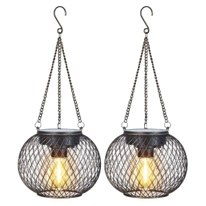 IP65 Solar Garden Lights Outdoor Waterproof Hanging LED Camping Lantern 2 Pack for Home Patio Garden Decor