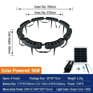 IP65 Solar LED Ring Spotlight Aluminum Waterproof 3500K Warm White 360 Beam Angle Garden Light Tree Hugging