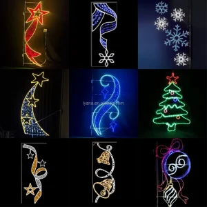 IP65 Street Pole Mounted 2D 3D Snowflake Star Ribbon Shape Decor LED Outdoor Christmas Motif Lights New Year Holiday decorations