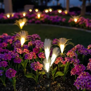 IP65 Warm White Color Foxtail Grass LED Garden Lamp Solar Powered Water-Resistant Lightweight Sensing Function Park Fiber Light