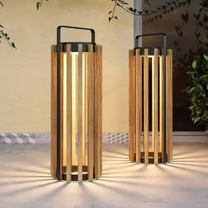 IP65 Waterproof LED Garden Lights Solar Battery Powered Large Outdoor Teak Wood Floor Lantern for Outdoor Restaurant