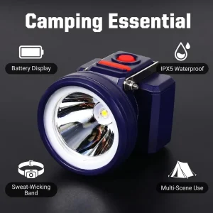 IP65 Waterproof LED Headlamp for Miners and Camping Adjustable Brightness USB Charging 500-749 m Beam