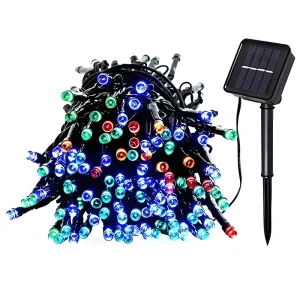 IP65 Waterproof Outdoor Copper Wire LED Fairy Light RGB Warm White Solar Panel Garden Wall Decorative String Lights for Holidays