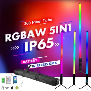 IP65 Waterproof RGBWA 5in1 Pixel Wireless Uplight Battery DMX Party Light Remote App Control 360 LED Tube Lights for Hotels DJ