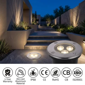 IP65 Waterproof Recessed Deck Inground Spotlight Outdoor Park Garden Landscape Round Ground Buried LED Underground Light
