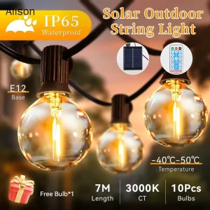 IP65 Waterproof Remote Control Solar LED G40 String Garland Light Outdoor Garden Street Wedding Patio Party Decorative Alison