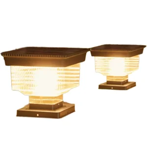 IP65 Waterproof Solar Garden Lamp Outdoor LED Aluminum Body Remote Control 6000K Daylight Electric Gate Post Pillar Light