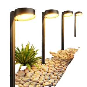 IP65 Waterproof Solar Garden Light Outdoor LED Lawn Bollard Lights 4 Pack Dimmable Light Sensor for Landscape Street Lighting