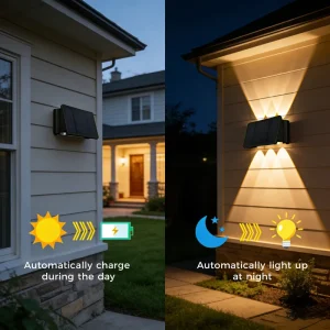 IP65 Waterproof Solar LED Wall Washer Lamp Outdoor Modern Black ABS Warm Color Solar Garden Fence Decorative Light