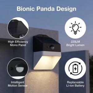 IP65 Waterproof Solar Motion Sensor Light Outdoor 220LM Mono Solar Wall Lamp with 1200mAh Replaceable Battery